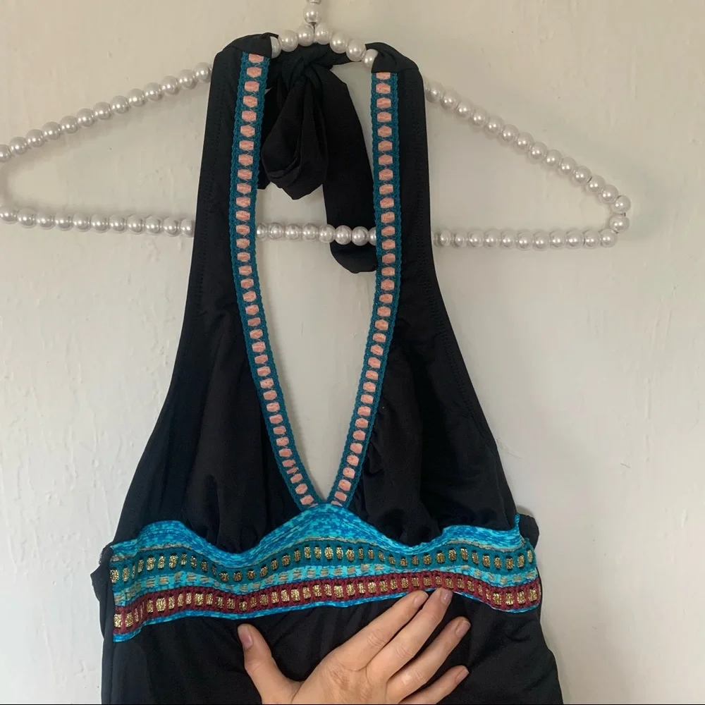 La Blanca Running Stitch Halter Tankini Top